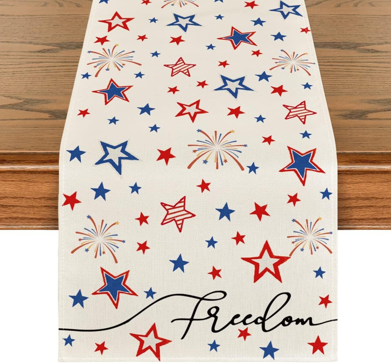 Patriotic Freedom Stars 4th of July Table Runner, Memorial Day Holiday Kitchen Dining Table Decor for Indoor Outdoor Home Party Decoration 13 x 72 Inch